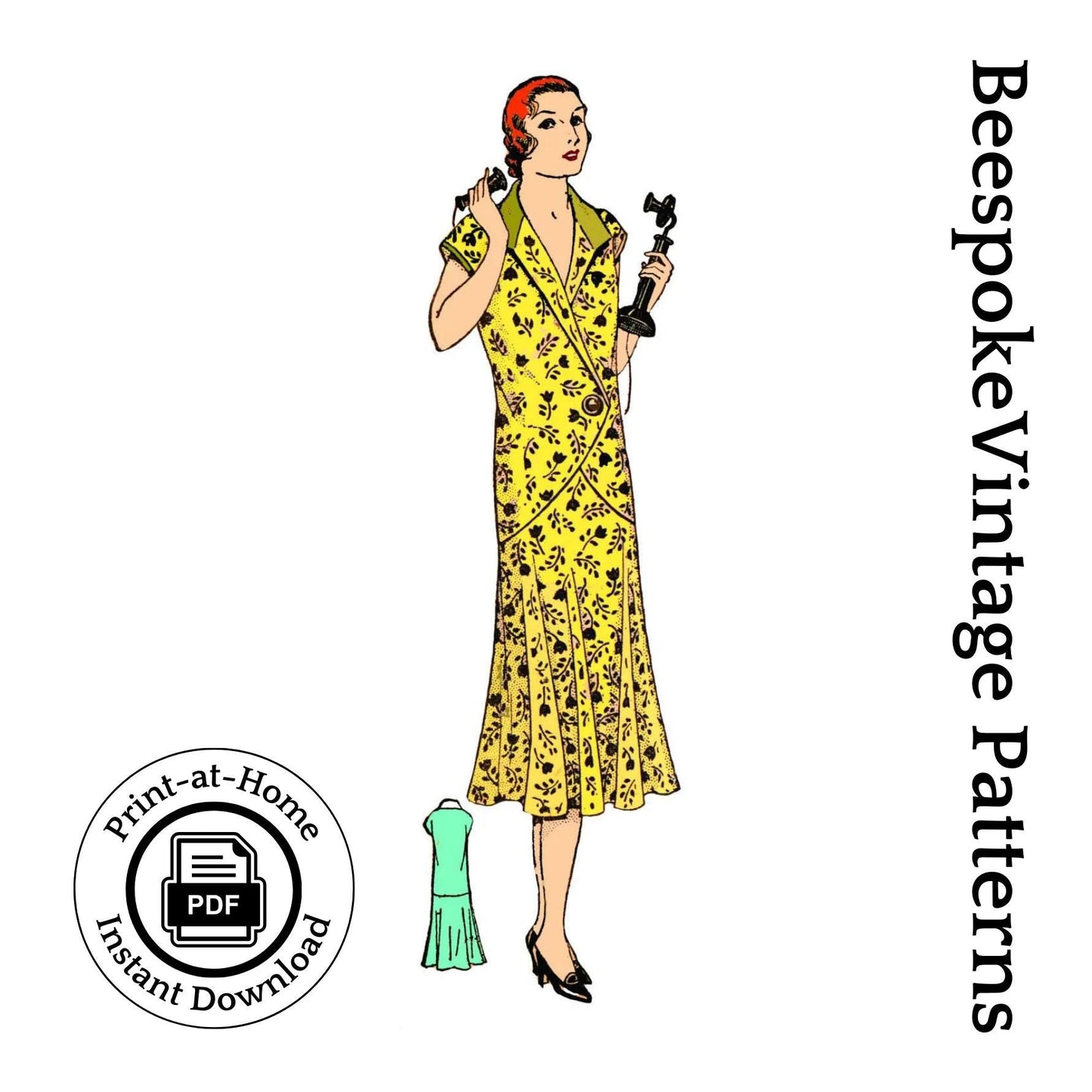 1930 Ladies Day Dress With Surplice Front - INSTANT DOWNLOAD - Pattern #T2560 - 42 Inch Bust [PDF - PRINT AT HOME]