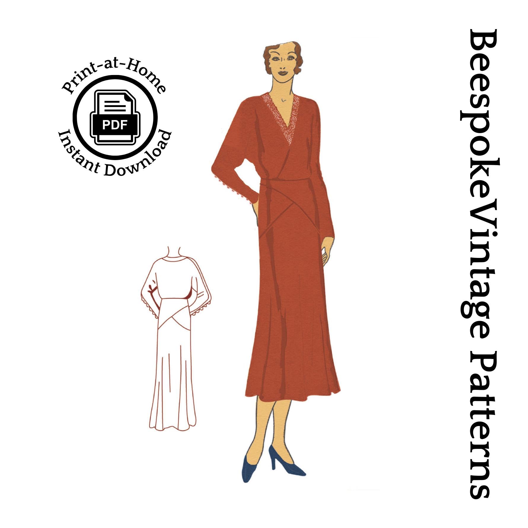 1930 Ladies Surplice Frock With Raglan Sleeves - INSTANT DOWNLOAD - Pattern #T6558 - 40 Inch Bust [PDF - PRINT AT HOME]