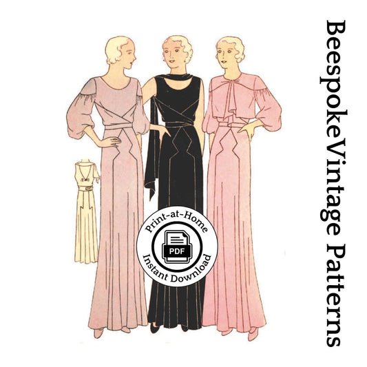 1930s Evening Gown In Two Styles With Jacket- INSTANT DOWNLOAD - Reproduction 1932 Sewing Pattern #T1104 - 34 Inch Bust[PDF - PRINT AT HOME]