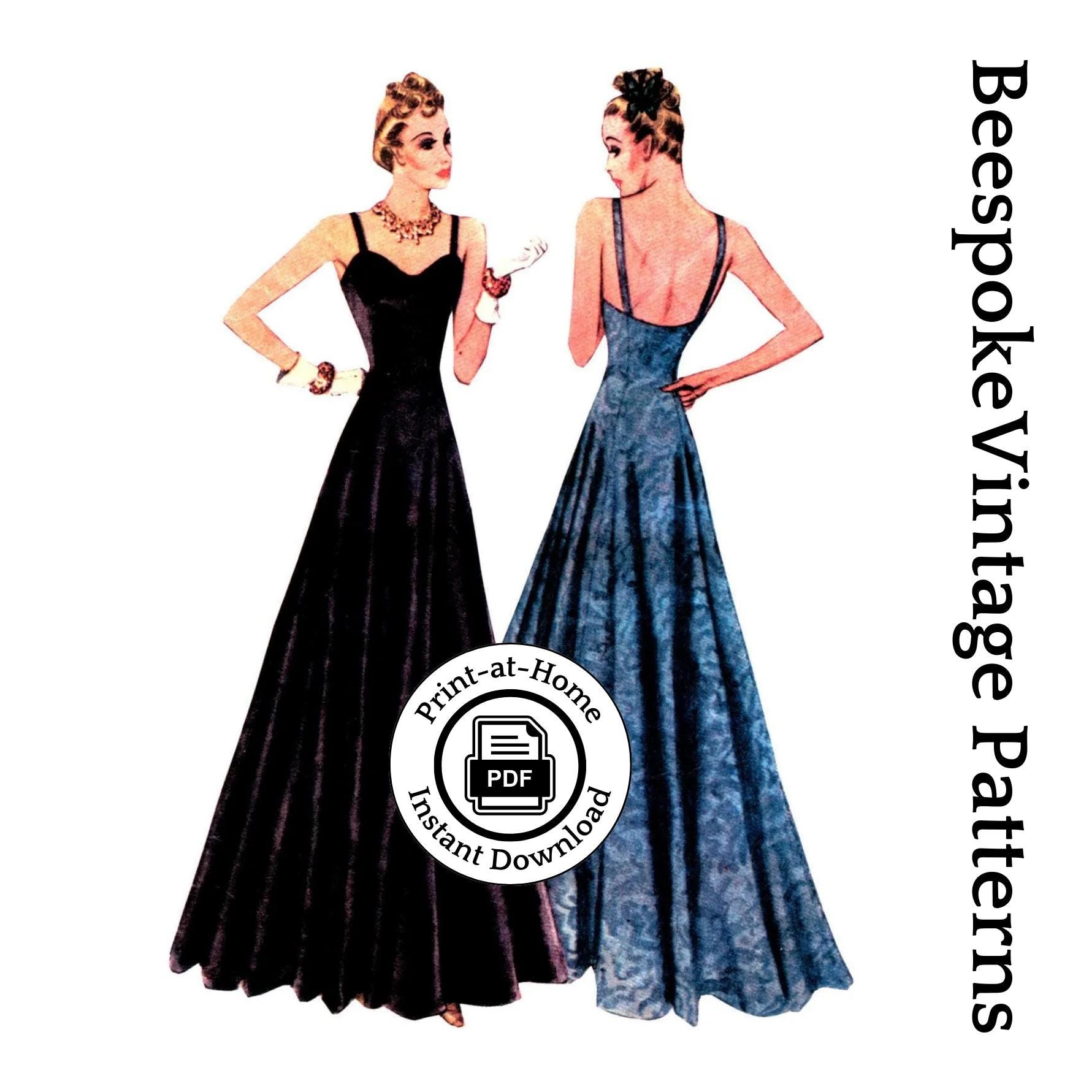 1930s Evening Gown With Sweetheart Neckline - INSTANT DOWNLOAD - Reproduction 1938 Sewing Pattern #T3027 -32 Inch Bust [PDF - PRINT AT HOME]