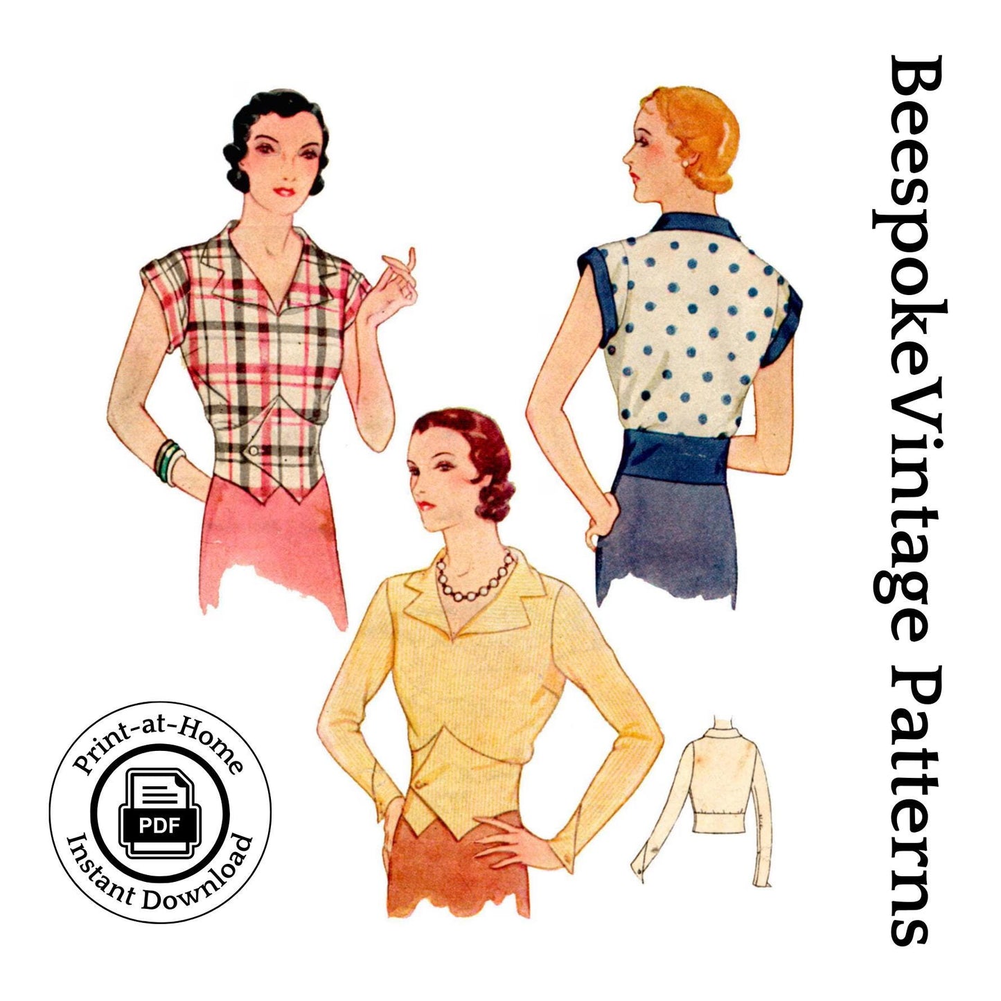1930s Ladies Blouse In Vest Style - INSTANT DOWNLOAD - Reproduction 1932 Sewing Pattern #T6960 - 38 Inch Bust [PDF - PRINT AT HOME]