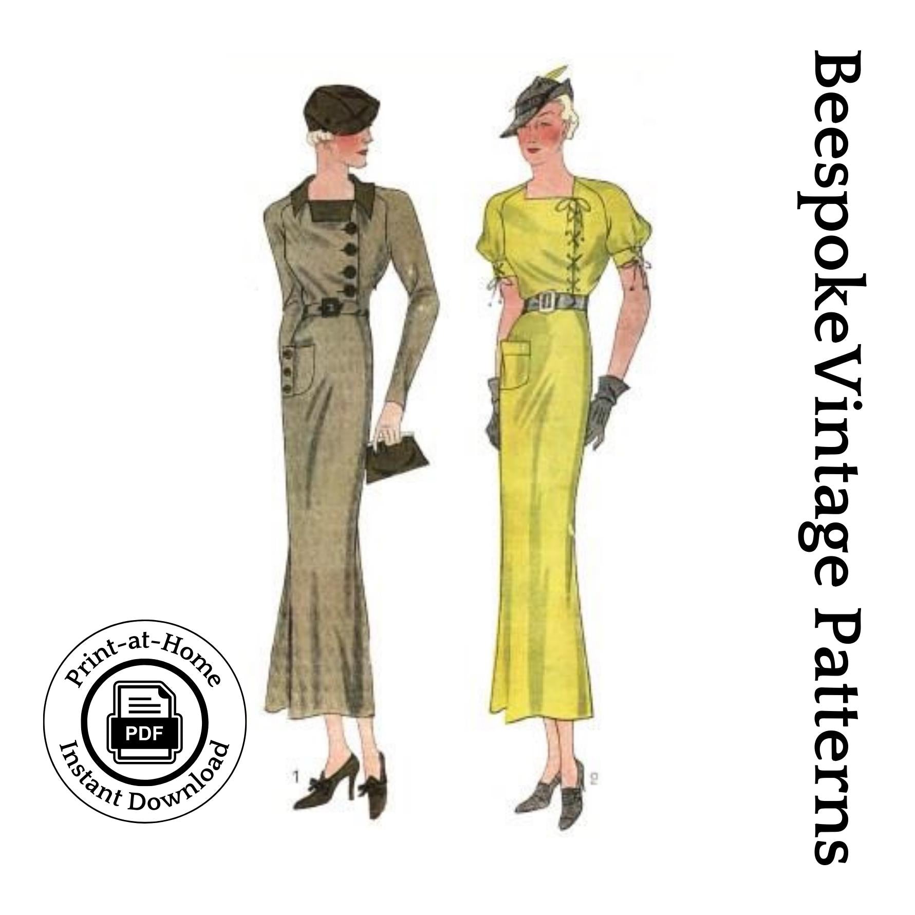 1930s Ladies Day Dress with Left Closure - INSTANT DOWNLOAD - Reproduction 1934 Sewing Pattern #T1367 [PDF - PRINT AT HOME]