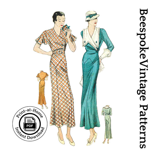 1930s Ladies Dress With Large Collar - INSTANT DOWNLOAD - Art Deco Pattern #T1481 - 36 Inch Bust [PDF - PRINT AT HOME]