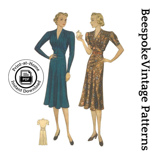 1930s Ladies Dress With Softly Gathered Bodice - INSTANT DOWNLOAD - Reproduction 1938 Sewing Pattern #T2930 PDF - Print At Home