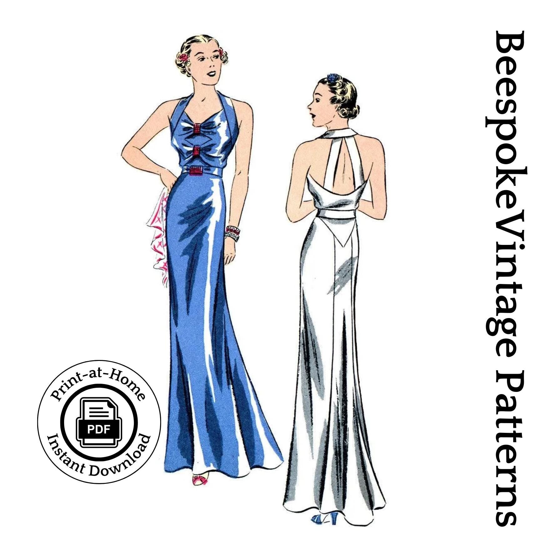1930s Ladies Evening Gown With Back Bands - INSTANT DOWNLOAD - Reproduction 1936 Sewing Pattern #T1602 - 34 Inch Bust [PDF - PRINT AT HOME]