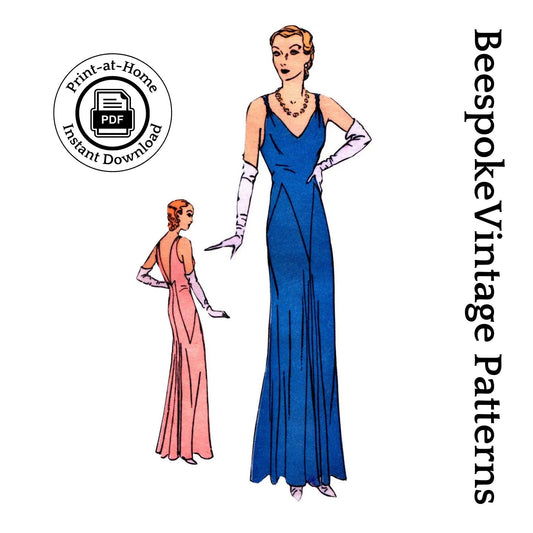 1930s Ladies Evening Gown With Deep Back - INSTANT DOWNLOAD - Reproduction 1931 Sewing Pattern #T5918 - 34 Inch Bust [PDF - PRINT AT HOME]