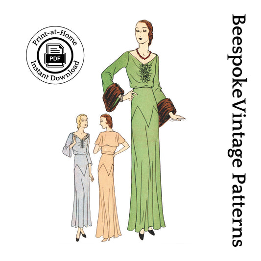 1930s Ladies Evening Gown With Deep Cuffs -INSTANT DOWNLOAD- Reproduction 1931-33 Sewing Pattern #T5846 - 34 Inch Bust [PDF - PRINT AT HOME]