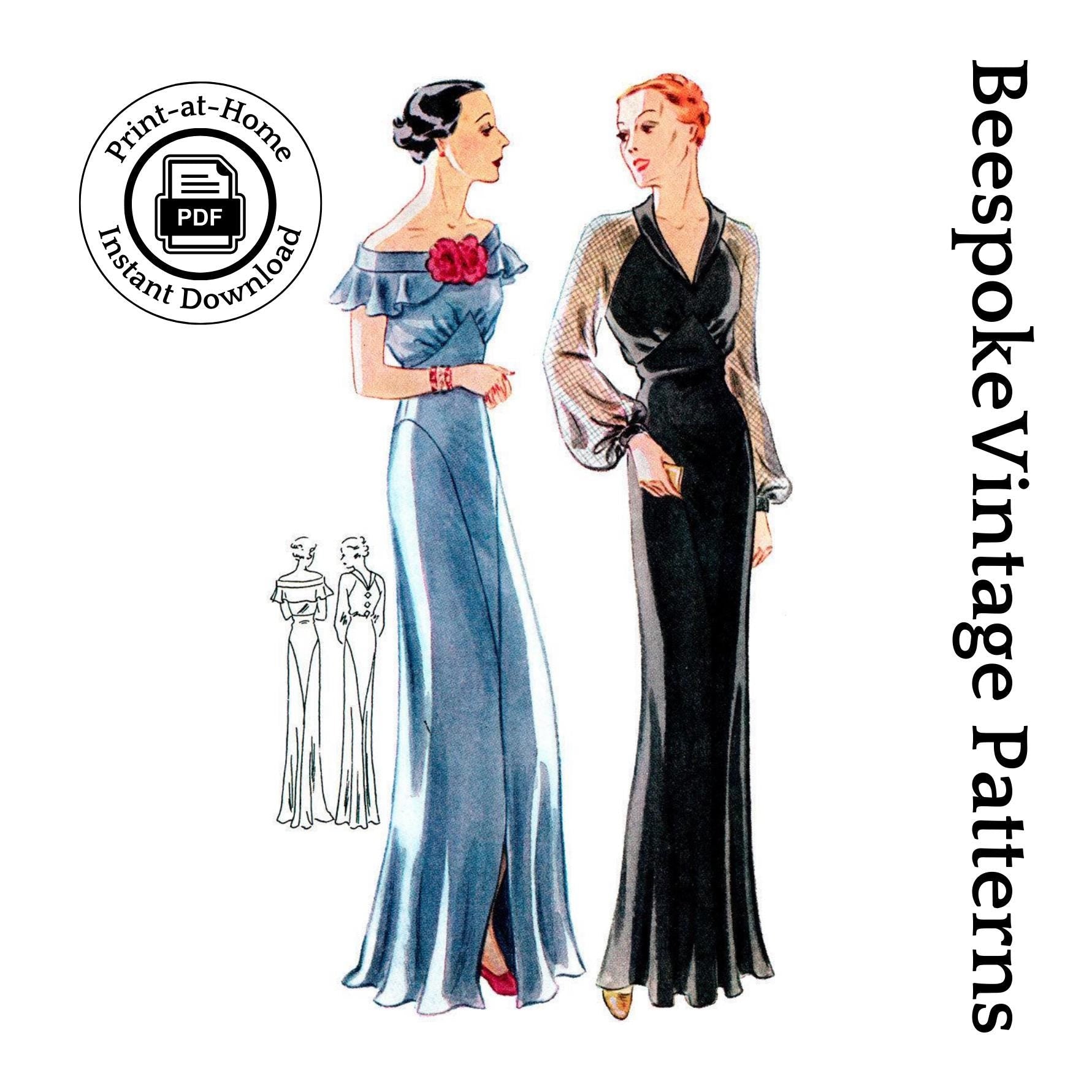 1930s Ladies Evening Gown With Neck Options - INSTANT DOWNLOAD - Reproduction 1935 Sewing Pattern #T1659 - 38 Inch Bust [PDF - PRINT AT HOME]