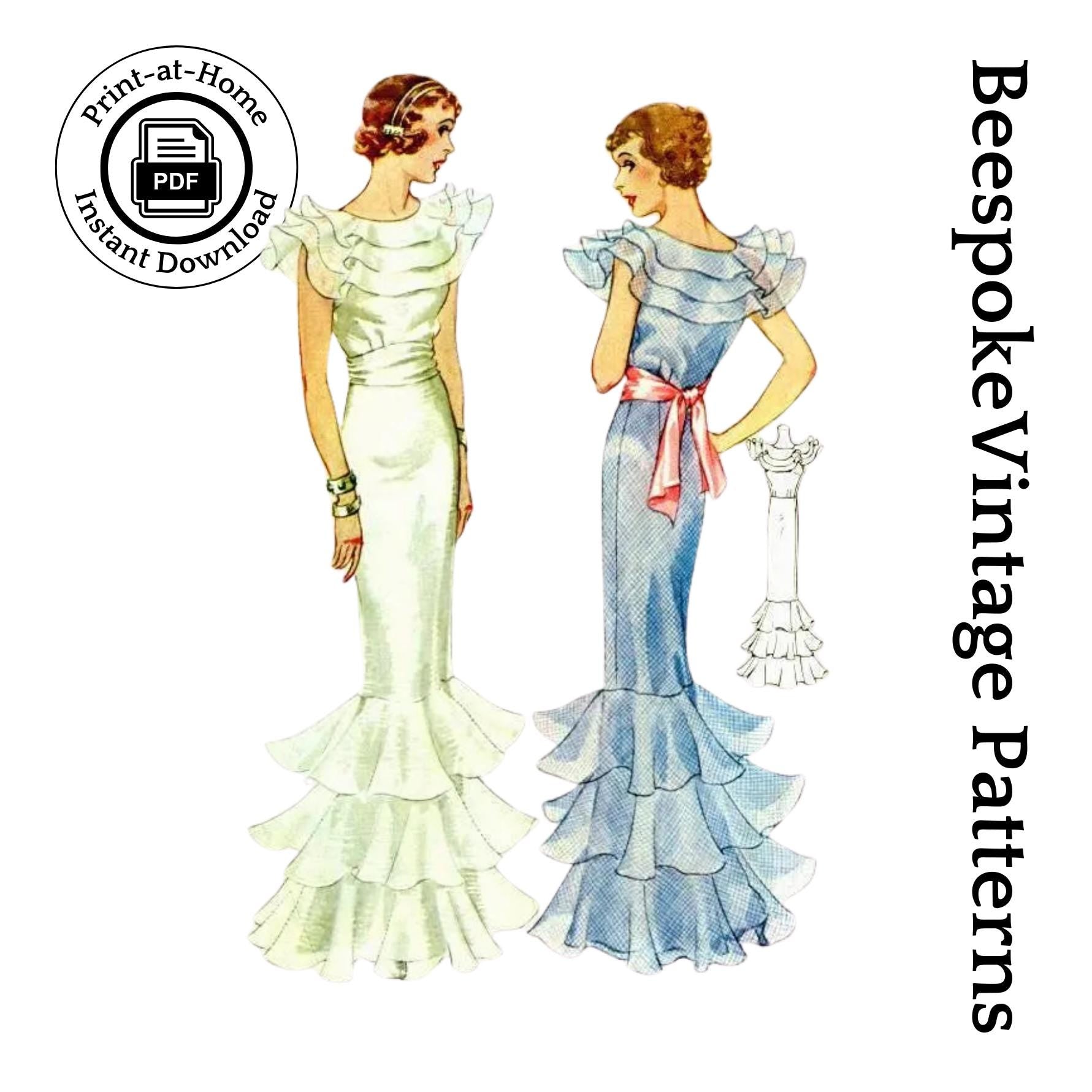 1930s Ladies Evening Gown With Sash - INSTANT DOWNLOAD 0 Reproduction 1934 Sewing Pattern #T7754 - 34 Inch Bust [PDF - PRINT AT HOME]