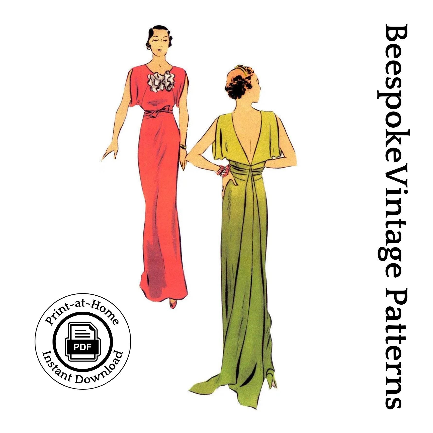 1930s Ladies Evening Gown With Train - INSTANT DOWNLOAD - Reproduction 1934 Sewing Pattern #T6573 [PDF - PRINT AT HOME]