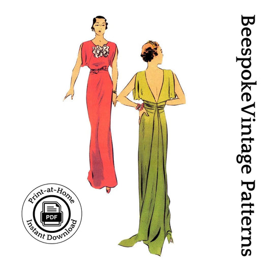 1930s Ladies Evening Gown With Train - INSTANT DOWNLOAD - Reproduction 1934 Sewing Pattern #T6573 [PDF - PRINT AT HOME]