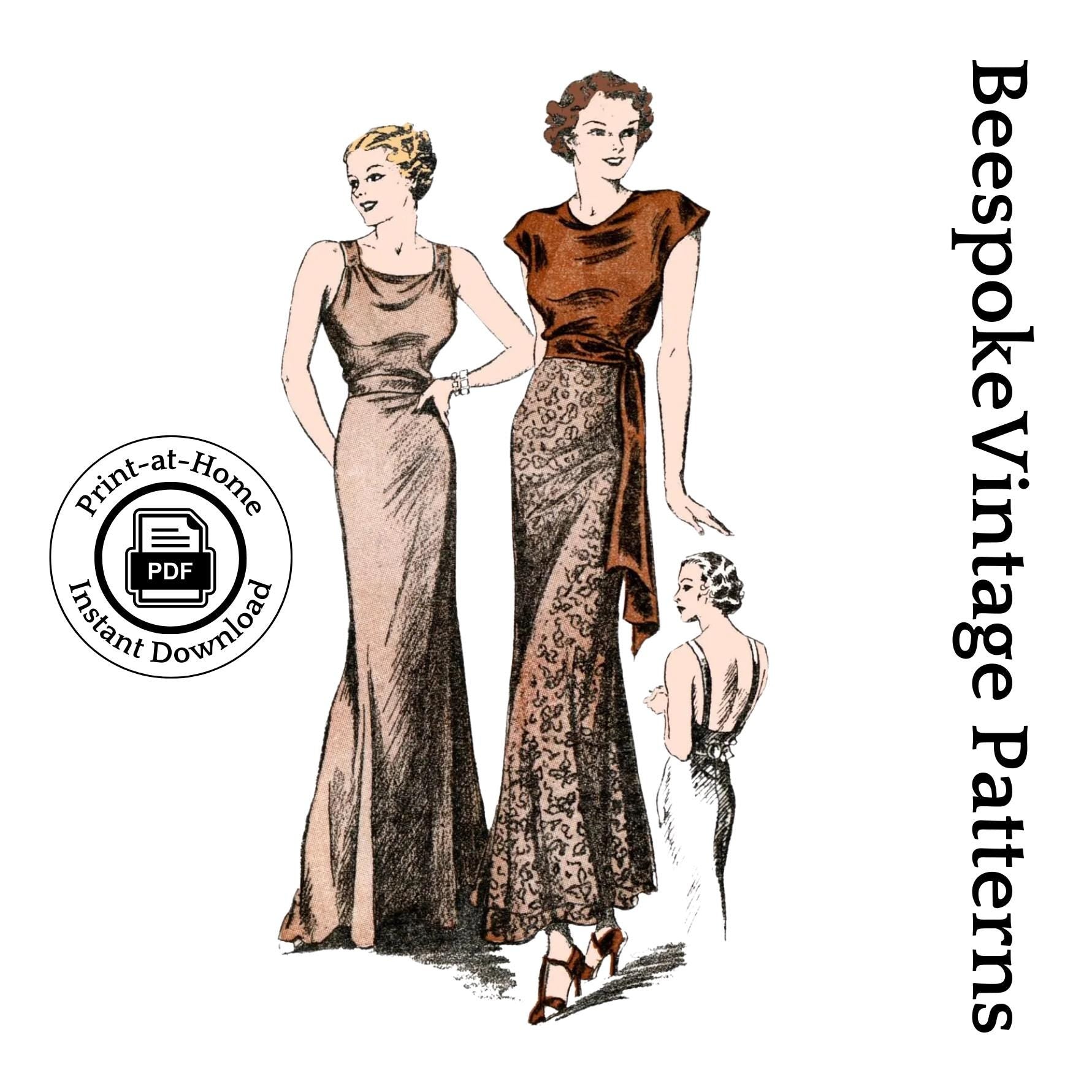 1930s Ladies Gown With Blouse/Jacket - INSTANT DOWNLOAD - Reproduction 1934 Sewing Pattern #T0103 - 36 Inch Bust [PDF - PRINT AT HOME]