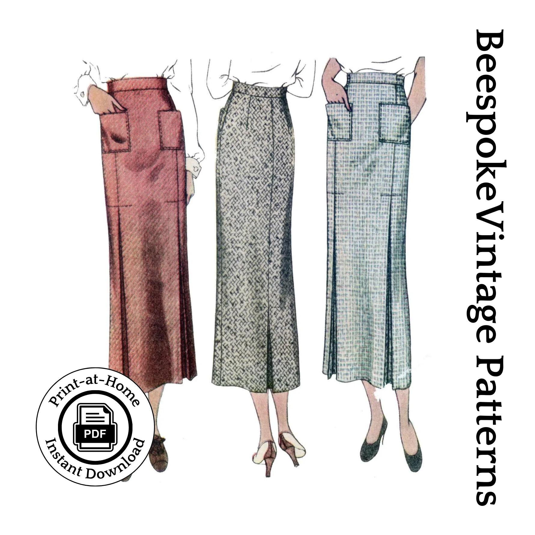 1930s Ladies Skirt With Patch Pockets- INSTANT DOWNLOAD - Reproduction 1935 Sewing Pattern #T8354 - 34 Inch Waist [PDF - PRINT AT HOME]