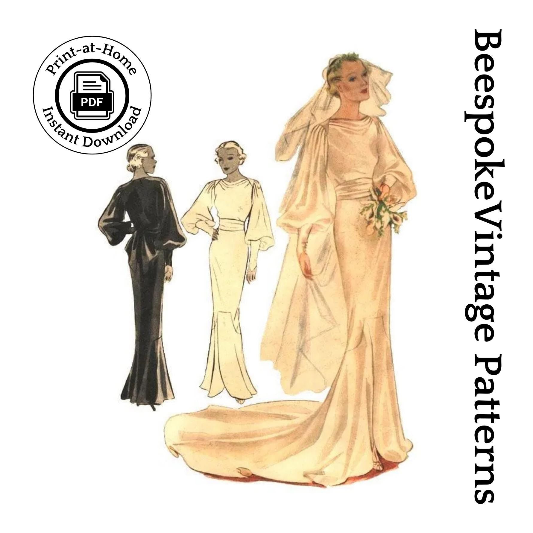 1930s Ladies Wedding or Evening Gown - INSTANT DOWNLOAD - Reproduction 1935 Sewing Pattern #T8331 - 34 Inch Bust [PDF - PRINT AT HOME]