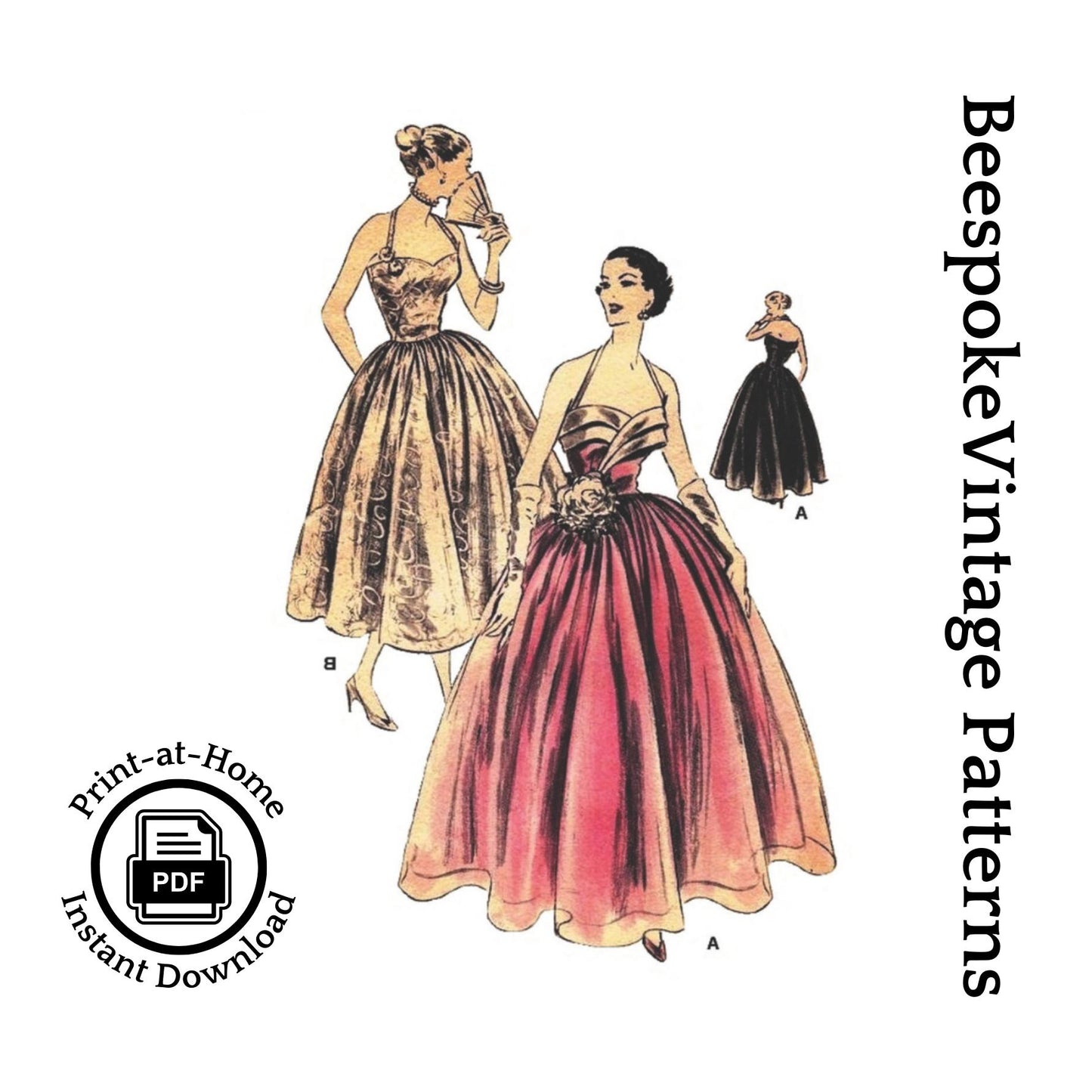 1950s Ladies Formal Dress or Gown - INSTANT DOWNLOAD - Reproduction 1951 Sewing Pattern #F7413 - 32 Inch Bust [PDF - PRINT AT HOME]