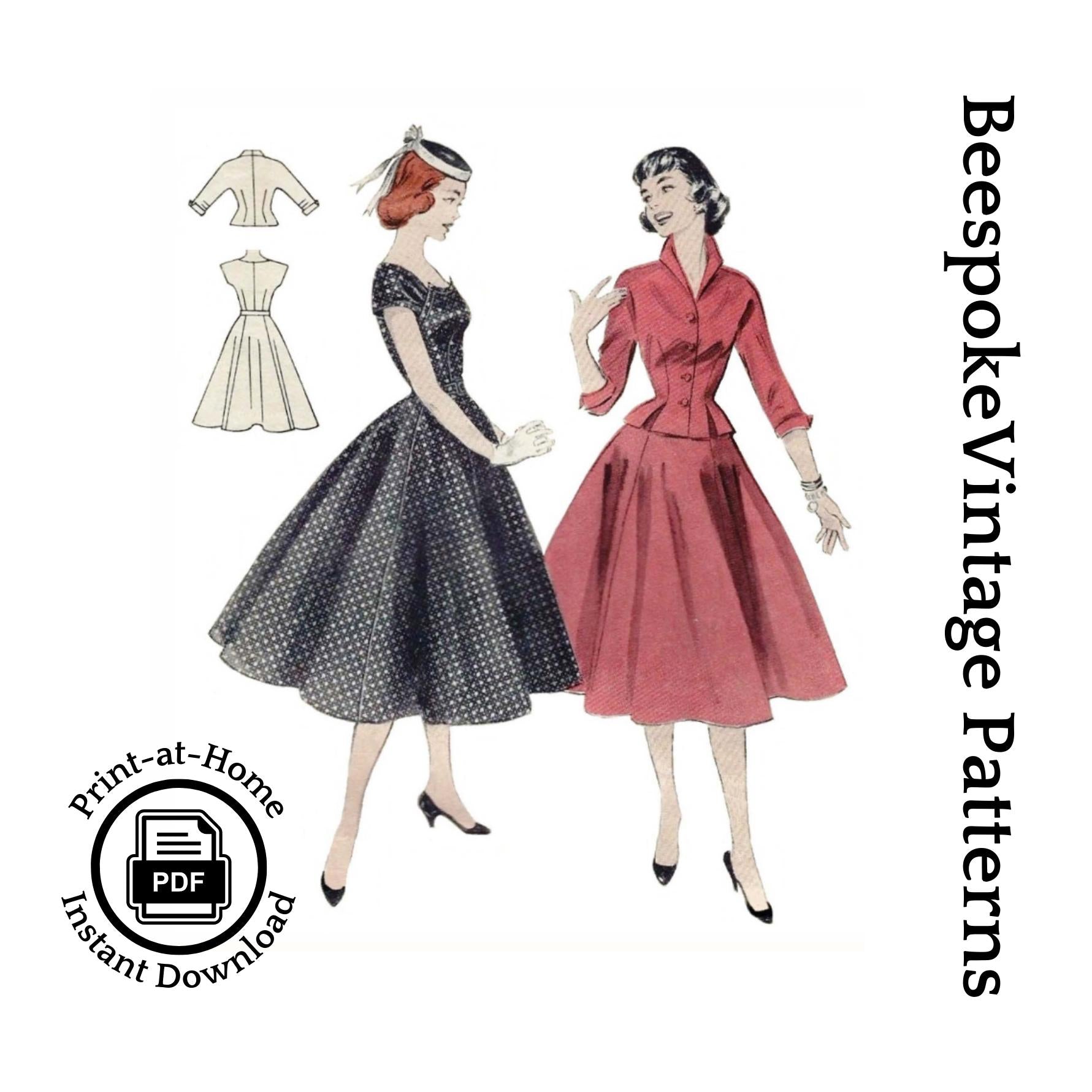 1950s Ladies Dress with Jacket - INSTANT DOWNLOAD - Reproduction 1954 Sewing Pattern #F7138 - 32 Inch Bust [PDF - PRINT AT HOME]