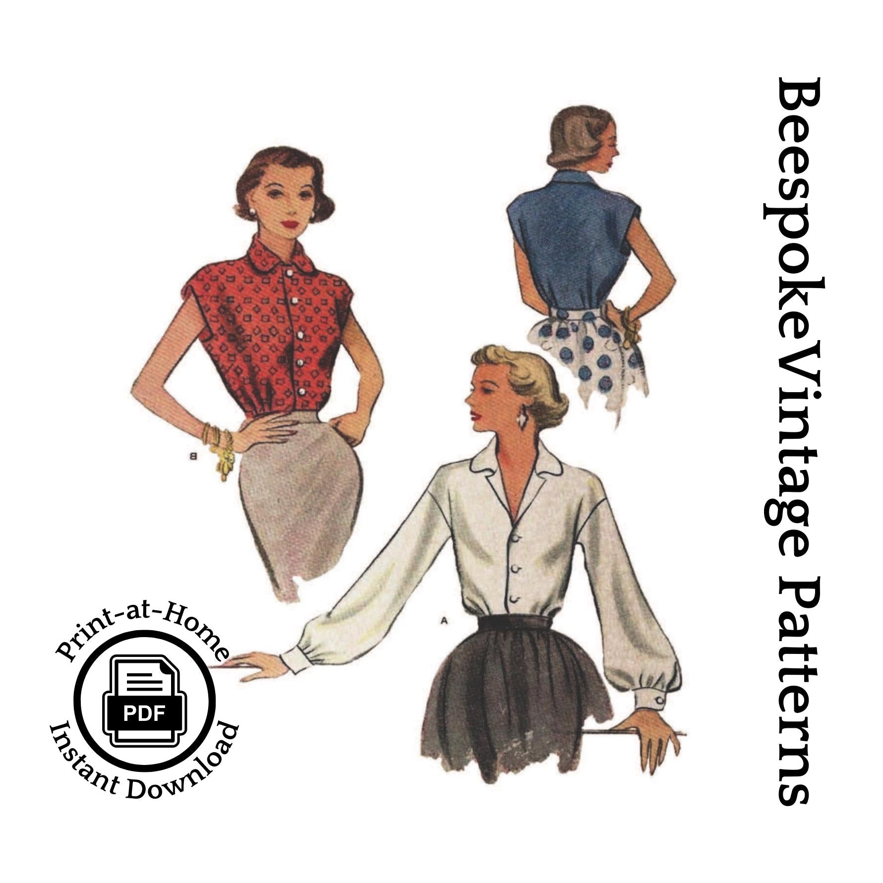 1950s Ladies Blouse In Three Styles - INSTANT DOWNLOAD - Pattern #F8062 - 34 Inch Bust [PDF - PRINT AT HOME]