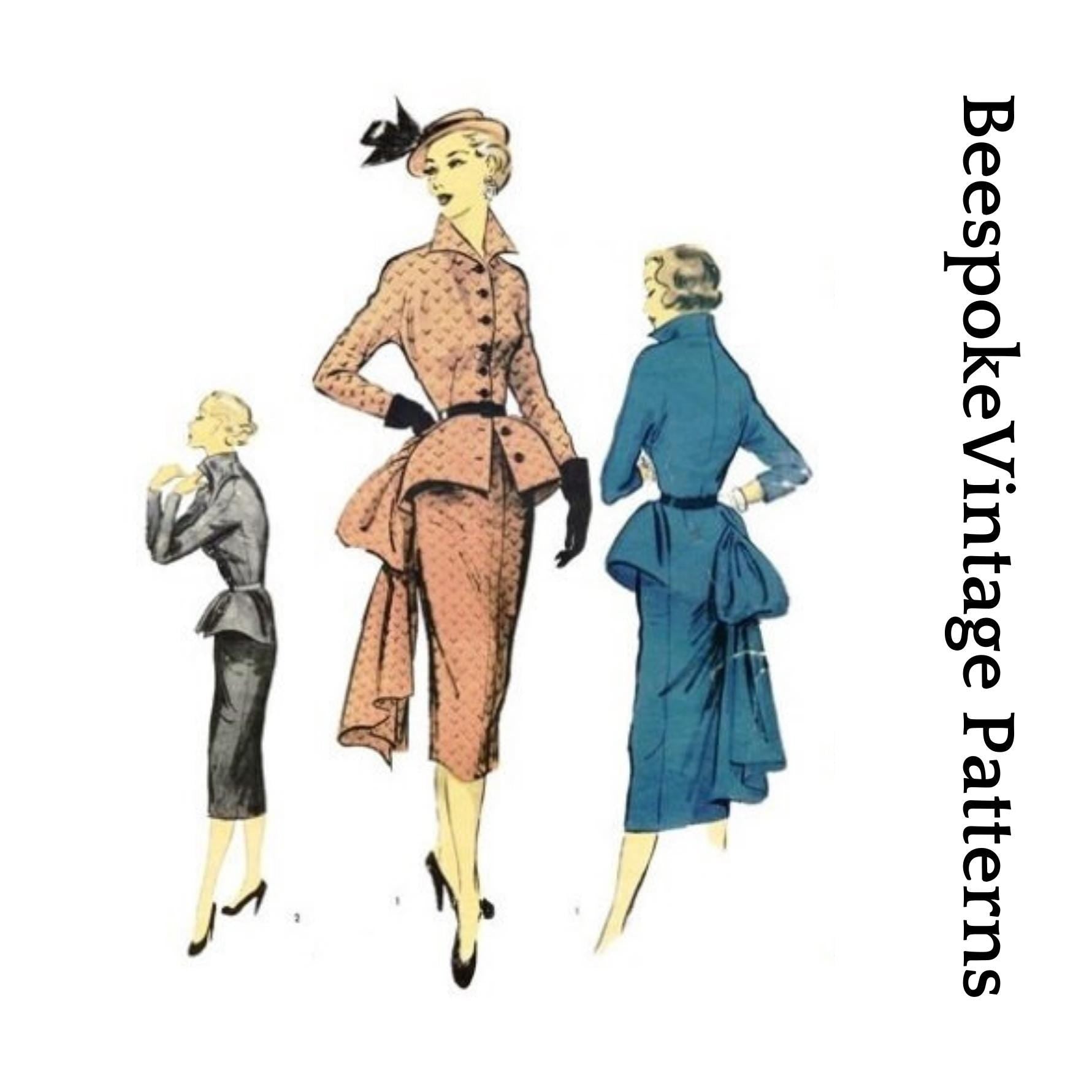 1950s Ladies Jacket Dress With Wiggle Skirt - Pattern #F0073 - 36 Inch Bust