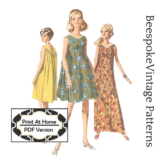 1960s MuuMuu, Waterfall Dress - Bust 34" and 38" - Reproduction Vintage Pattern #7088 - PDF - Print At Home